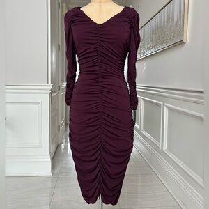Nicole Miller Eggplant stretch  rouged Midi dress NWT